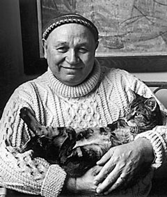 Romare Bearden with cat